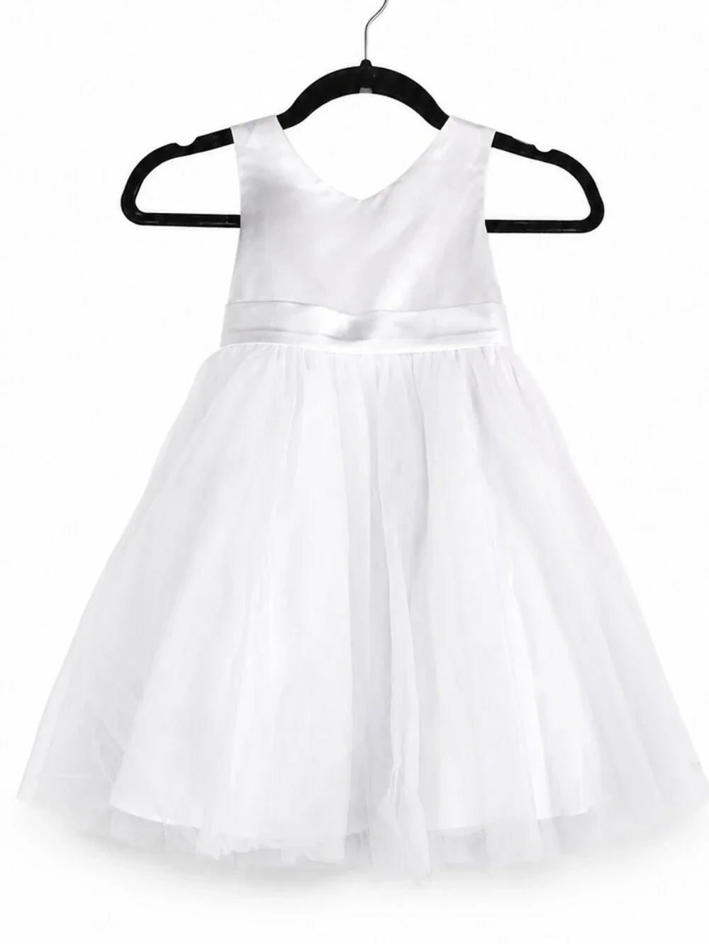 AZAZIE Marlee Flower Girl Dress White Satin Tulle Bow Back Wedding Size 3 NWT